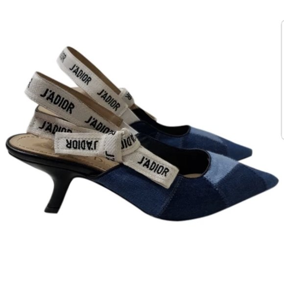 CHRISTIAN DIOR J'adior Denim Patchwork Slingbacks - Picture 6 of 6